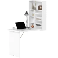 HOMCOM Secretária de parede dobrável, mesa mural dobrável com prateleiras para sala, sala de jantar, escritório, 93,8 x 60 x 147 cm, branco(m-7)