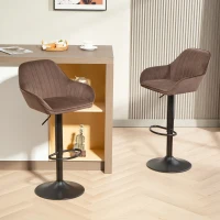 HOMCOM Juego de 2 Taburetes de Bar Giratorios Altura Ajustable 62-83 cm Tapizada en Terciopelo Respaldo y Reposapiés Marrón(m-2)