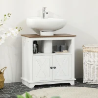 kleankin Mueble para Debajo del Lavabo de Madera Armario de Baño de Suelo Mueble Bajo Lavabo Pie con 2 Puertas 60x30x60 cm Blanco(m-7)