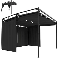 Outsunny Pergola de Jardin Tonnelle de Terrasse avec Toit Rétractable Rideaux et Système de Poulie 3x3m Gris Anthracite(m-12)