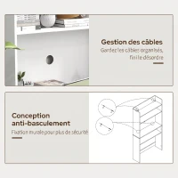HOMCOM Bureau informatique avec étagères de rangement plateau rabattable 2 roulettes pour chambre salon 80 x 69 x 155 cm blanc(m-7)