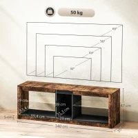 HOMCOM Móvel para TV com luzes LED e comando remoto, prateleiras e compartimentos abertos, 140x35x47cm, castanho(m-3)