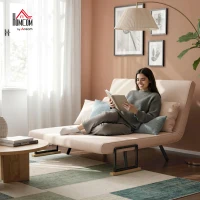 HOMCOM Sleeper Sofa 2-Seater Sofa Velvet Sofa, Sleeper Function, incl. 2 Pillows, Velvety Look, Beige(m-9)