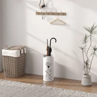 HOMCOM Paragüero de Acero con 4 Ganchos y Bandeja de Goteo Extraíble y Diseño Decorativo 17x17x41 cm Blanco(m-7)