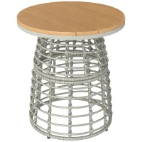 Outsunny Mesa de centro para jardim mesa auxiliar exterior redonda em resina com efeito rattan aço e tampo composto Ø45 x 50 cm cinza(m-7)