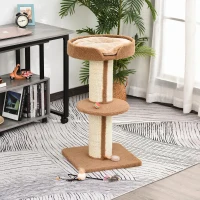 PawHut Arbre à chat avec griffoir centre d'activités 2 plateformes coussin marron clair(m-2)