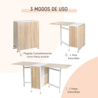 HOMCOM Mesa Plegable de Comedor, Mesa de Cocina Plegable, con Alas Abatibles, 4 Compartimentos, 3 Formas, Hasta 4 Personas, para Salón, Espacio Pequeño, 169x60x75 cm, Roble y Blanco(m-7)