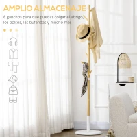 HOMCOM Perchero de Pasillo Moderno con 8 Ganchos para Ropas Bolsas Perchero de Árbol para Entrada Ø37,8x175,6 cm Natural(m-5)