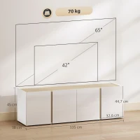 HOMCOM Móvel para TV, rack para TV com 4 portas com fechamento amortecido, prateleira ajustável e passagens para cabos, 135 x 38 x 45 cm, branco(m-3)