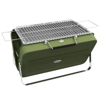 Outsunny Mini grelhador a carvão portátil com carcaça em forma de mala grelhador de mesa dobrável para jardim 47 x 30 x 28 cm verde(m-1)