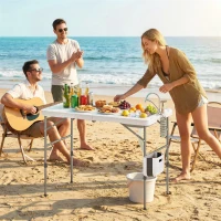 Outsunny Mesa Plegable Camping con Fregadero Grifo Altura Regulable Cubo Plegable Ranuras Regla y Bolsa de Transporte(m-10)