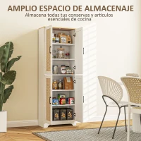 HOMCOM Alacena de Cocina con Estantes Ajustables Puertas de Ratán y Sistema Anti-vuelco 60x30x170 cm Blanco(m-4)