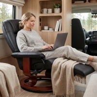 HOMCOM TV fauteuil verstelbare fauteuil kunstleder 360 ° draaistoel, kantelbare houten voet(m-8)