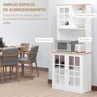 HOMCOM Alacena de Cocina con Estantes y Puertas de Vidrio para Pequeños Electrodomésticos y Menaje 80x37x183 cm Blanco(m-5)