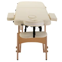 HOMCOM Portable Massage Bed, Foldable Spa Beauty Massage Table with 2 Sections, Carry Bag and Wooden Frame, Cream White(m-13)