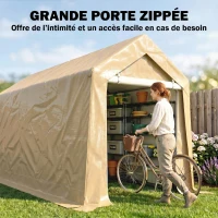 Outsunny Abri de jardin tente de stockage portable pour extérieur avec cadre en acier galvanisé et grande porte 2 x 3,6 m beige(m-7)