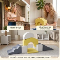AIYAPLAY Juego de 7 Bloques de Espuma para Niños Bloques de Psicomotricidad con Base Antideslizante para 0,5-3 Años Amarillo(m-7)