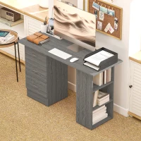 HOMCOM Bureau d'ordinateur réversible, table informatique avec 3 tiroirs et 3 étagères ouvertes, 120 x 49 x 72 cm, gris(m-7)