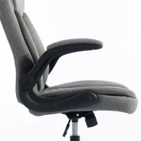 HOMCOM Linen-Look Computer Desk Chair, Executive Office Chair with Flip-Up Armrests and Thick Cushion, Grey(m-11)