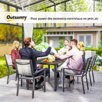 Outsunny Mesa de jardim exterior com 6 cadeiras empilháveis, tampo em ripas 150 cm, estrutura em aço anti-ferrugem, preto(m-5)