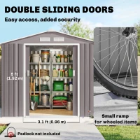 Outsunny 7ft x 4ft Lockable Garden Storage Shed, Metal Tool Storage Sheds with Sloped Roof and Foundation, Grey(m-5)