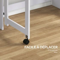 HOMCOM Bureau informatique avec étagères de rangement plateau rabattable 2 roulettes pour chambre salon 80 x 69 x 155 cm blanc(m-6)
