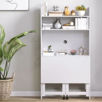 HOMCOM Bureau informatique avec étagères de rangement plateau rabattable 2 roulettes pour chambre salon 80 x 69 x 155 cm blanc(m-9)
