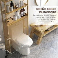 kleankin Mueble sobre Inodoro con 3 Estantes y Alfombrillas Antideslizantes 68x20x165 cm Natural(m-5)