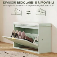 HOMCOM Banco Zapatero con Asiento Acolchado Cajón Abatible Estante Ajustable para Entrada Dormitorio 80x26x47,5 cm Verde Claro(m-6)