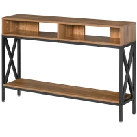 HOMCOM Mesa Consola de Entrada Industrial Multi-armazenamento 120 x 23,5 x 75 cm Madeira Nogueira(m-1)