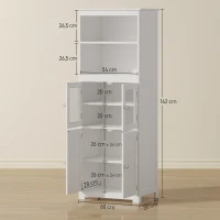 HOMCOM Aparador de Comedor Armario de Cocina con 4 Puertas 2 Estantes Abiertos y Estante Ajustable para Salón 60x30x162 cm Blanco(m-3)