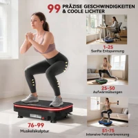 SPORTNOW Vibratieplaat voor fitnessoefeningen, Bluetooth-functie, afstandsbediening, 99 snelheidsstanden, kunststof, staal, zwart(m-4)