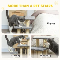 PawHut Dog Steps for Bed, 3 Step Adjustable Pet Stairs for Sofa with 6 Sisal Scratching Posts for Small Dogs & Cats, Grey(m-6)