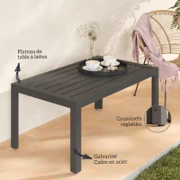 Outsunny Table basse de jardin table d'appoint de patio rectangulaire, cadre en acier, plateau à lattes, 101,5 x 61 x 46 cm, gris(m-4)