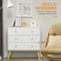 HOMCOM Cómoda con 3 Cajones Cajonera de Dormitorio con Patas de Madera de Pino para Salón Oficina Habitación 80x30x80 cm Blanco(m-4)