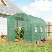 Outsunny Serre tunnel de jardin 6m², serre de jardin tunnel 200x300x200cm porte et 6 fenêtres, bâche PE 140 g/m² vert(m-2)