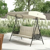 Outsunny Balancelle de jardin 3 places grand confort inclinaison toit réglable, 2 tablettes latérales, coussins, acier polyester(m-2)