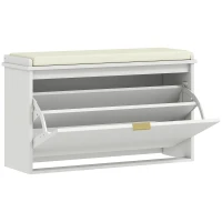 HOMCOM Panca Scarpiera con Ripiano Interno, in Legno e Tessuto Effetto Lino, 80x26x47.5 cm, Bianca e Beige(m-1)