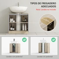 HOMCOM Mueble para Debajo del Lavabo Armario de Baño de Suelo con Puerta Doble y Estante Ajustable 60x30x59,8 cm Roble y Gris(m-4)