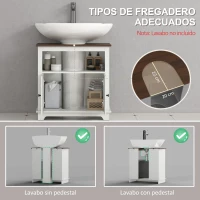 kleankin Mueble para Debajo del Lavabo de Madera Armario de Baño de Suelo Mueble Bajo Lavabo Pie con 2 Puertas 60x30x60 cm Blanco(m-4)