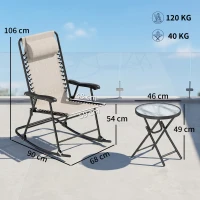 Outsunny Three-Piece Rocking Chair Garden Bistro Set - Beige(m-3)