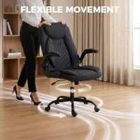 HOMCOM Linen-Look Computer Desk Chair, Executive Office Chair with Flip-Up Armrests and Thick Cushion, Black(m-7)