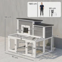 PawHut Clapier Lapin Extérieur en Bois Cage à Lapin Intérieur Double Toit Ouvrant Imperméable 2 Niveaux avec Enclos Gris(m-3)
