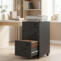 HOMCOM Caisson de Bureau Mobile avec 3 Tiroirs Verrouillables, Caisson de Rangement sur Roulettes, 40 x 40 x 69,5 cm, Noir(m-9)