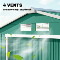Outsunny 7ft x 4ft Lockable Garden Shed Large Patio Roofed Tool Metal Storage Building Foundation Sheds Box Outdoor Furniture, Green(m-8)