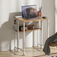 HOMCOM Bureau pliable sur roulettes 63 x 50 cm avec étagère et sac de rangement, bois naturel(m-7)