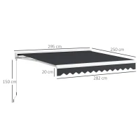 Outsunny Toldo retrátil elétrico e manual dim. 295L x 250l cm telecomando incluído alu. Poliéster de alta densidade, cinza(m-3)