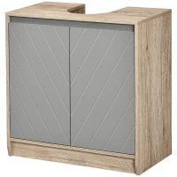 HOMCOM Mueble para Debajo del Lavabo Armario de Baño de Suelo con Puerta Doble y Estante Ajustable 60x30x59,8 cm Roble y Gris(m-11)