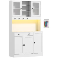 HOMCOM Móvel de armazenamento com iluminação LED, armários e gaveta, portas em vidro, controle remoto incluído, branco(m-1)