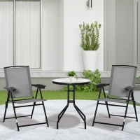 Outsunny Conjunto de jardim 3 peças 2 cadeiras reclináveis multi-posições dobráveis mesa redonda vidro temperado metal textilene cinza(m-6)